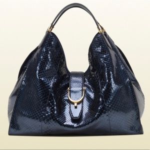 Authentic Gucci blue python stirrup tote